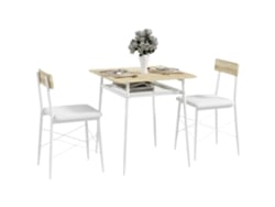 Juego De Mesa De Comedor De 3 Piezas Con Estante Abierto, Estructura De Acero Y Acabado En Roble Blanco.