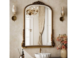 Espejo De Baño Vintage Arqueado De 61×81 Cm (diseño Barroco Con Marco De Madera Marrón Para Lavabo Y Pared)