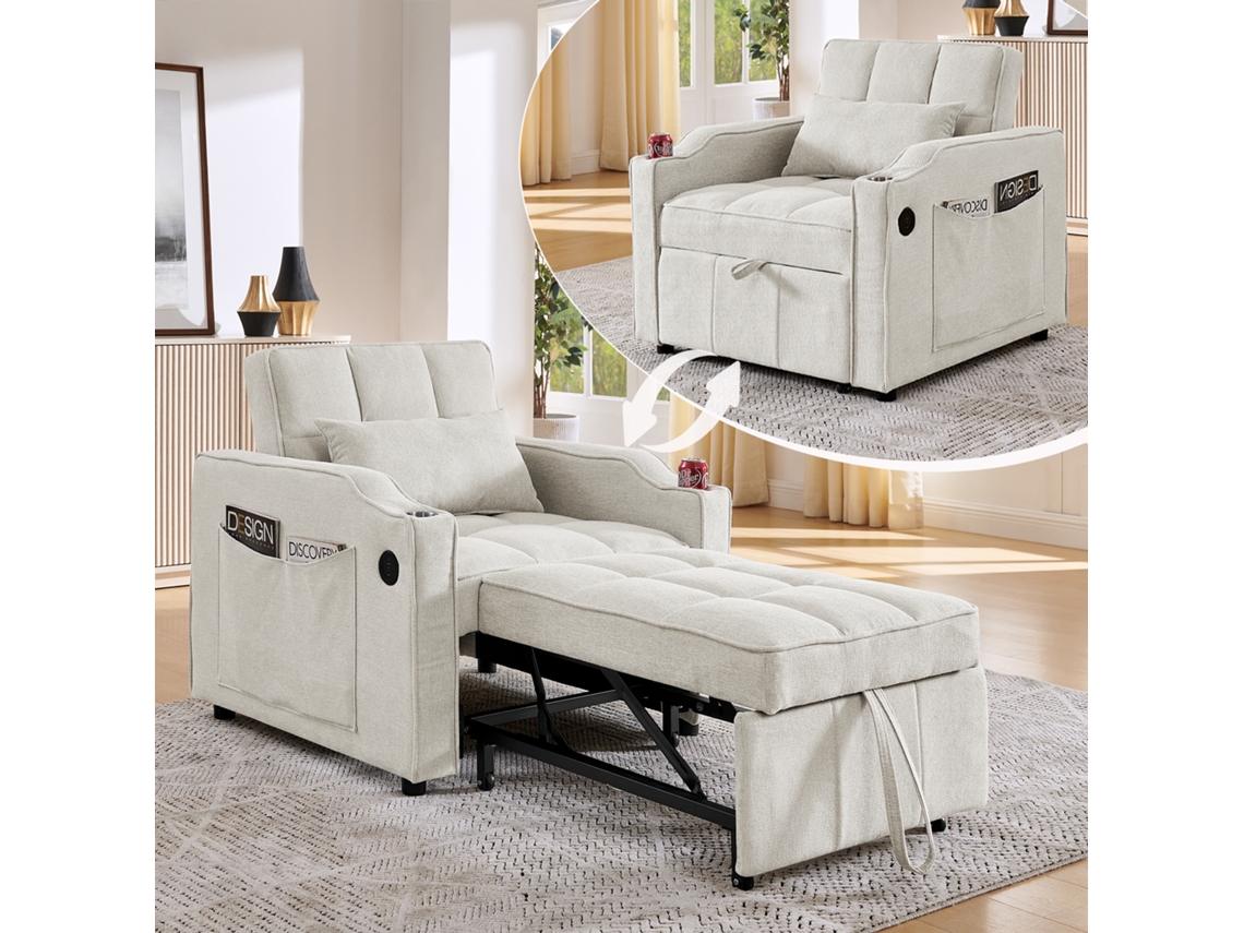 Sillón Cama 3 En 1 Con Usb, 190 Cm, Portavasos, Acero Inoxidable, Ajustable.