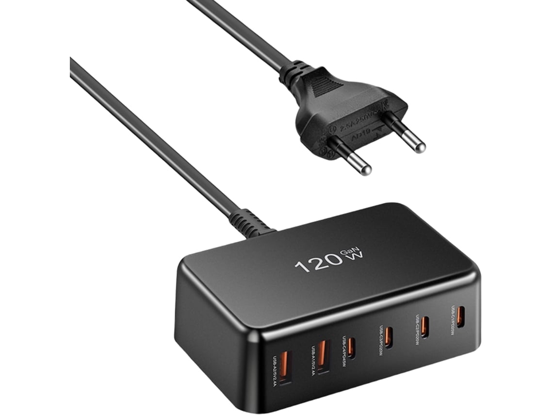 Cargador Rápido Usb-c Cargador Para Teléfonos, 120 W, 6 Puertos De Carga Rápida Paraes, Relojes Inteligentes Y