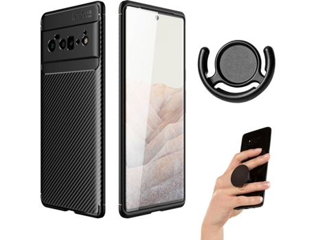 Funda Google Pixel 6 Pro Rugged Carbon Antichoque, Popsocket y Soporte Multifunción Negro