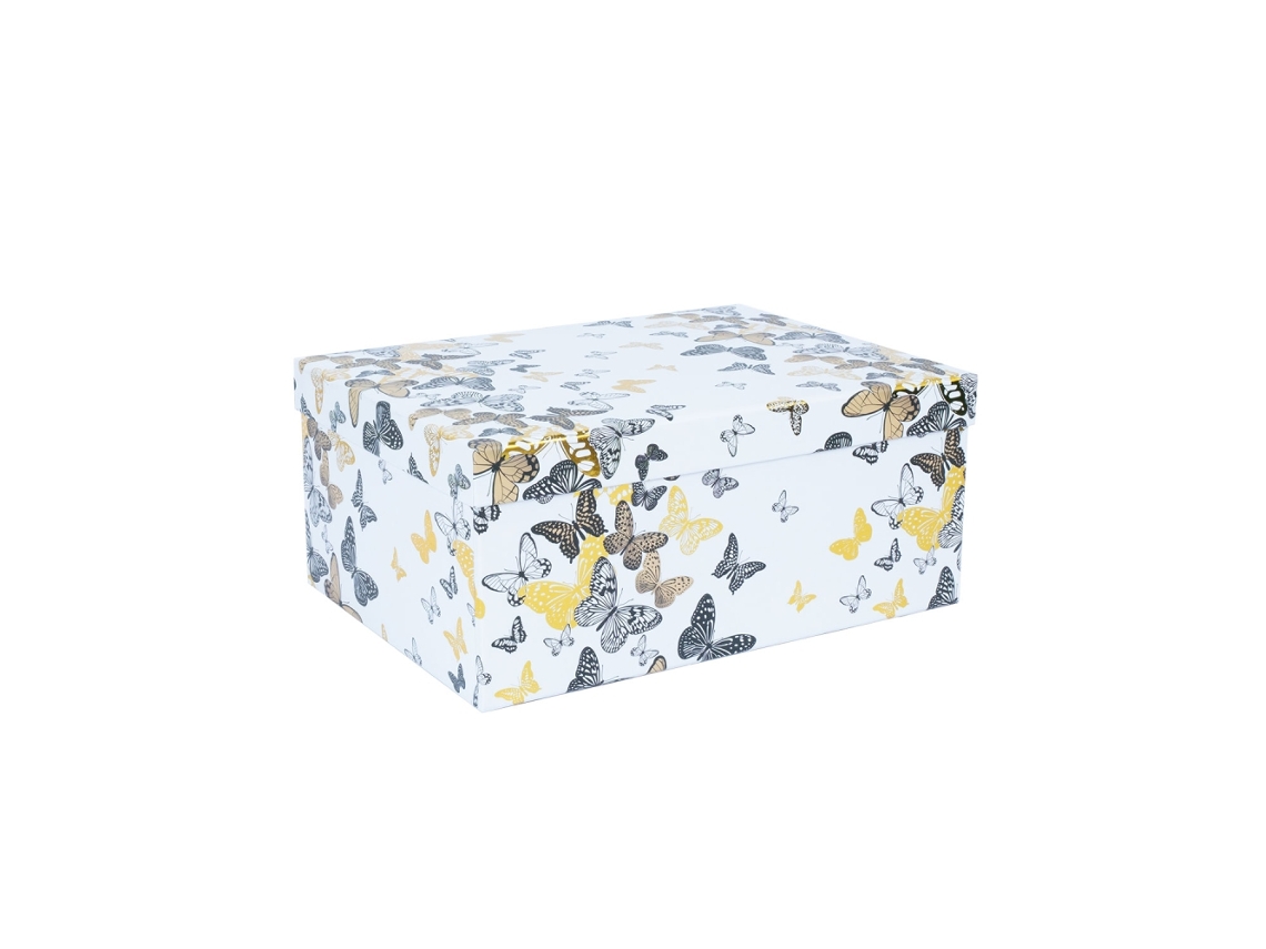 Caja Diana-7 con tapa, 25 x 18 x 10,5 cm, color blanco/mariposa