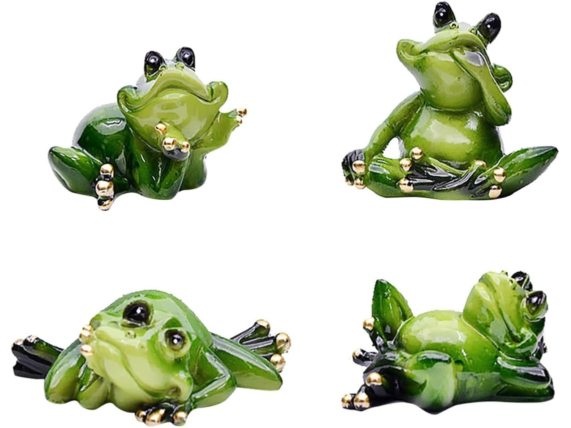 Figura Decorativa De Rana De Resina Inoomp, 4 Piezas, Adorno Animal En Miniatura Para Jardín Y Estanque, Regalo