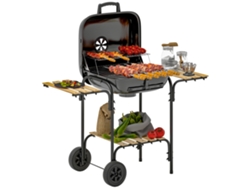 Parrilla De Carbón De Acero, Carro Con Tapa Con Cerradura, Rejilla, Ruedas, Asa, Estante De Madera, 98 X 54 X 91 Cm, Negro
