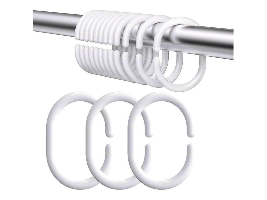2026-24 Anillos De Plástico Para Cortinas C-forma, Ganchos Para Cortina De Baño Blancos, Resistente A La Corrosión