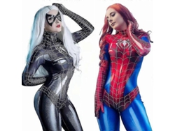 Traje De Cosplay De Spider Woman Jumpsuit Spiderman Mallas Bodysuit Tela Elástica Spandex S Rojo