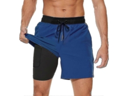 Bañador Para Hombre Con Forro De Compresión 2 En 1, De Secado Rápido Y Con Bolsillos Con Cremallera Para Playa Y Surf.
