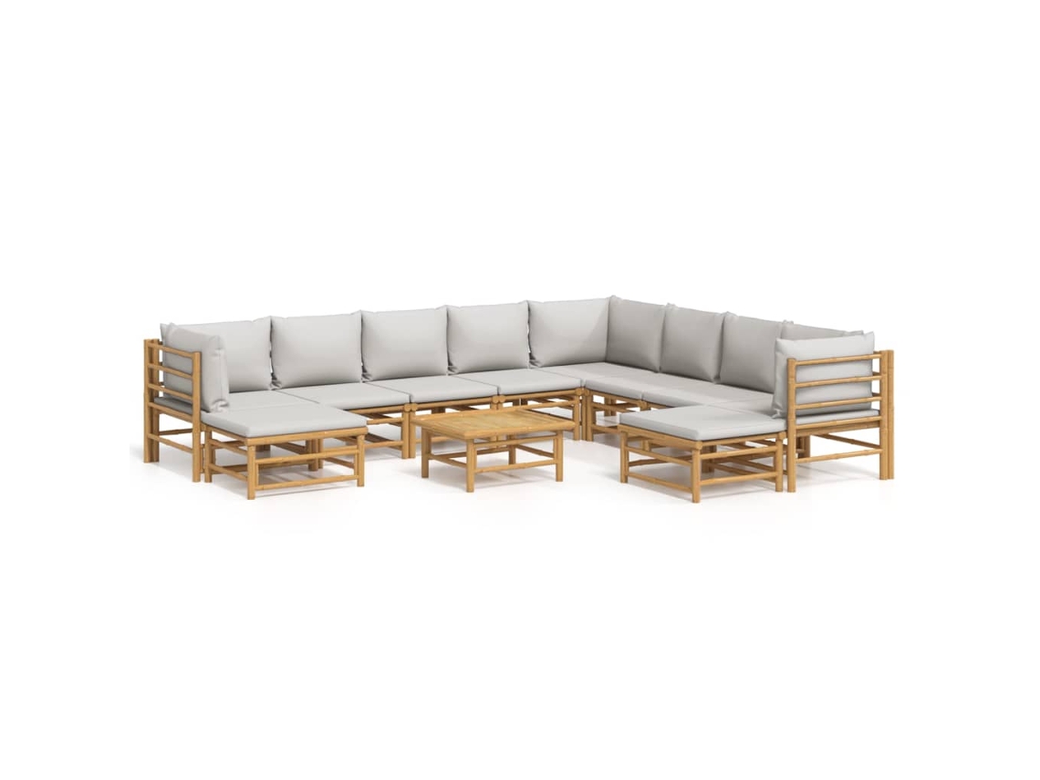 Maison Exclusive - Set De Muebles De Jardín 11 Piezas Bambú Y Cojines Gris Claro