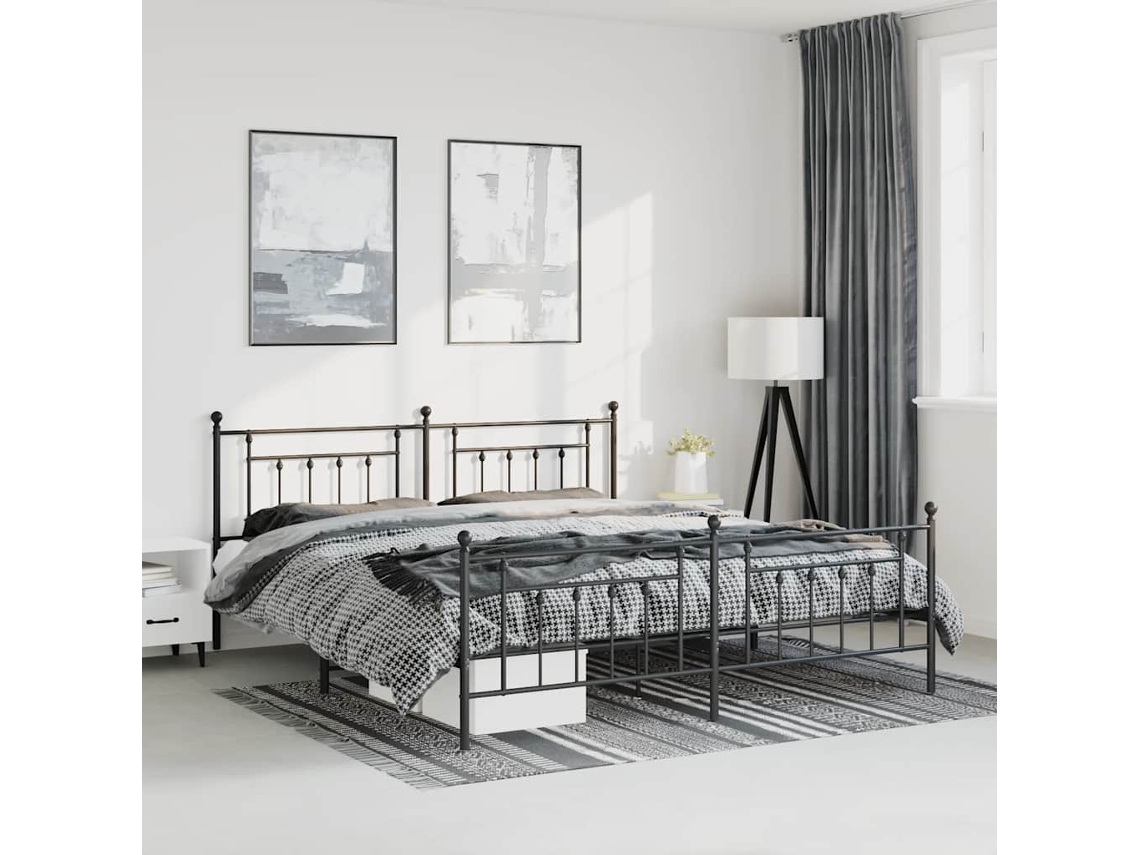 Estructura Cama Sin Colchón Con Estribo Metal Negro 193x203 Cm
