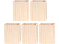 Portalápices De Madera Natural, 5 Piezas, 10 X 8 X 8 Cm, Organizador De Escritorio, Almacenamiento Versátil Para El Hogar.