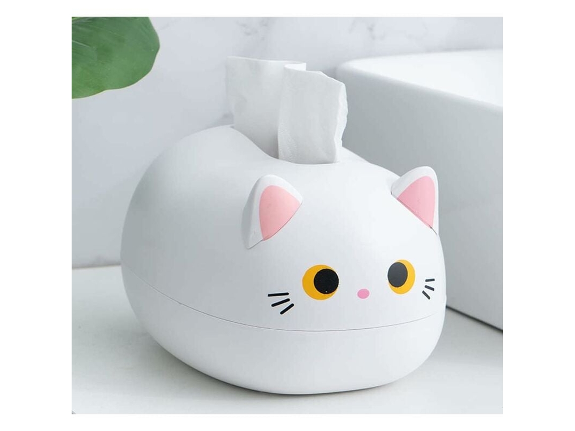 Caja de pañuelos con forma de gato Jortmrd, organizador de pañuelos con soporte para palillos (blanco)