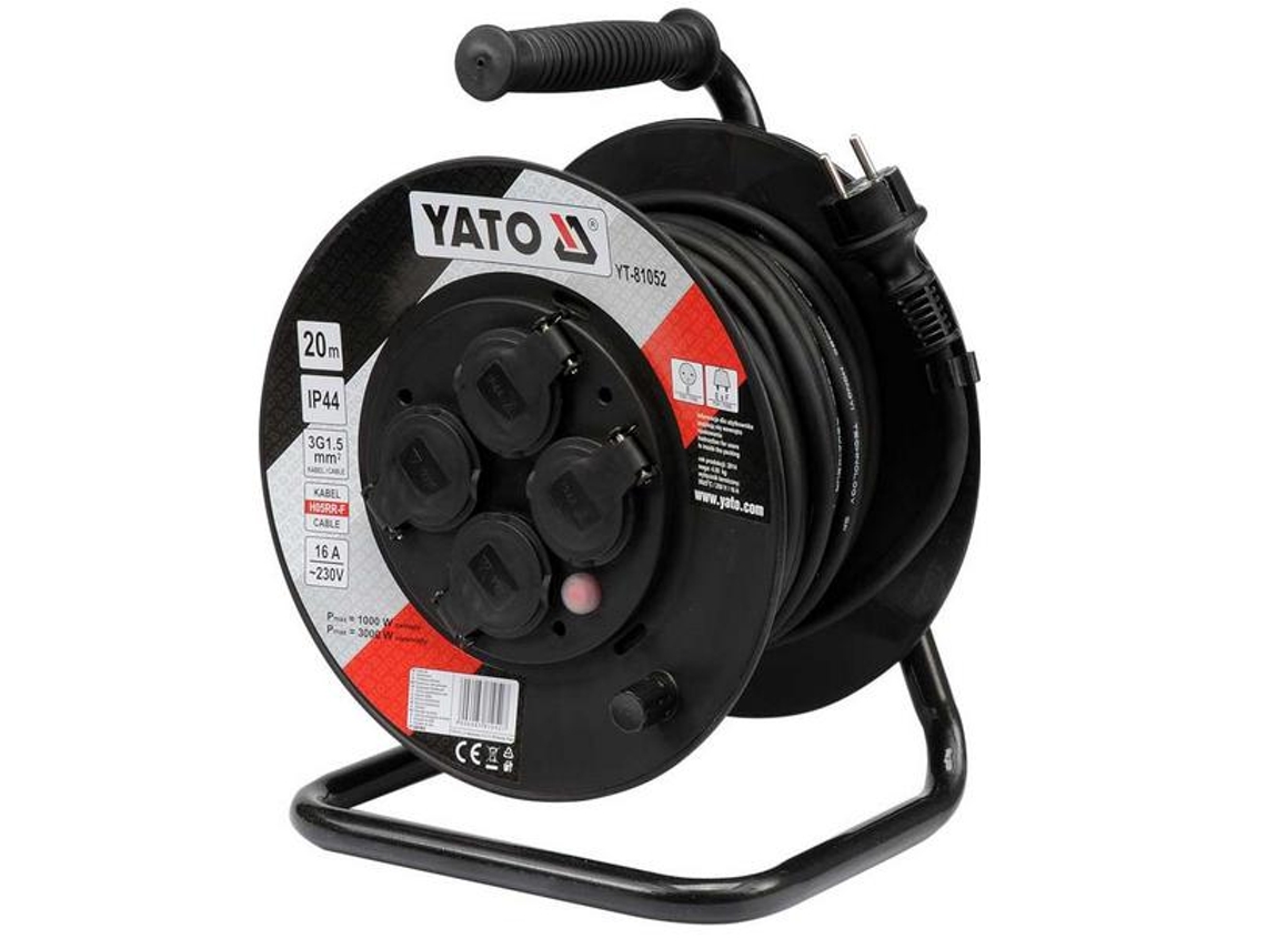 Carrete de cable alargador de 30 m, 3 x 1,5 mm², IP44, 81053 Yato