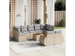 Conjunto de sofá de jardín de 10 piezas con cojines, mimbre sintético beige, Dkd Home Decor