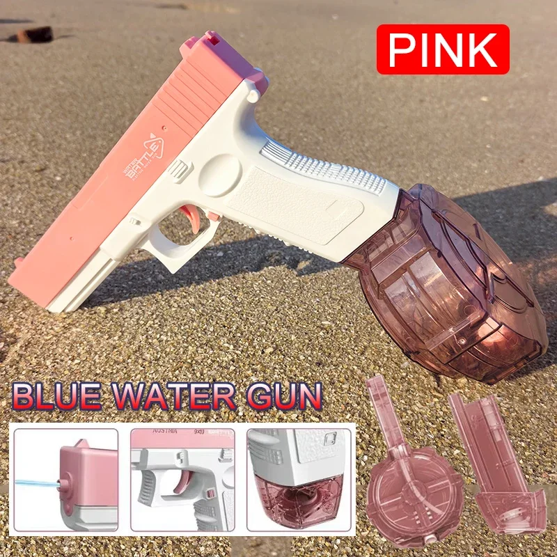 Pistola de agua eléctrica de juguete, de alta presión, potente, recargable y automática para niños. Mdug (rosa)