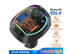 Kit de coche Bluetooth 5.0 Transmisor FM inalámbrico manos libres Pantalla dual Reproductor de MP3 para coche con carga rápida PD18W QC3.0 (Preto) ENZONS
