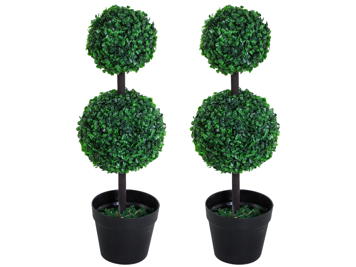 Plantas artificiales, juego de 2, grandes, con 2 bolas, árbol artificial de aspecto realista. Zkaka (67 cm)