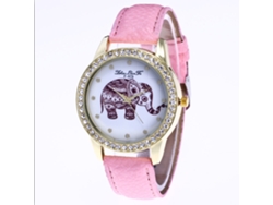 Reloj De Pulsera Para Mujer Con Correa De Pu, Estampado De Elefante, Cuarzo, Zhoulianfa F-375a, Rosa.
