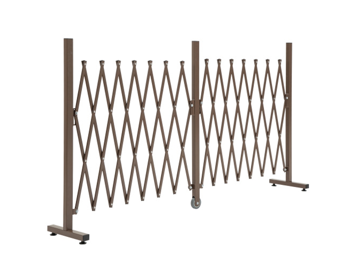 Puerta de tijera retráctil, barrera de seguridad para jardín, aluminio, marrón, 103,5 cm de alto