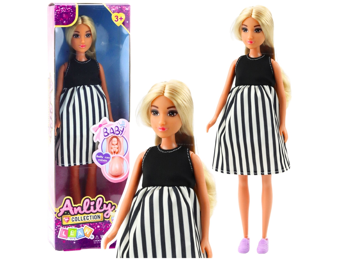 Muñeca embarazada Anlily con vestido de rayas blancas y negras B.active