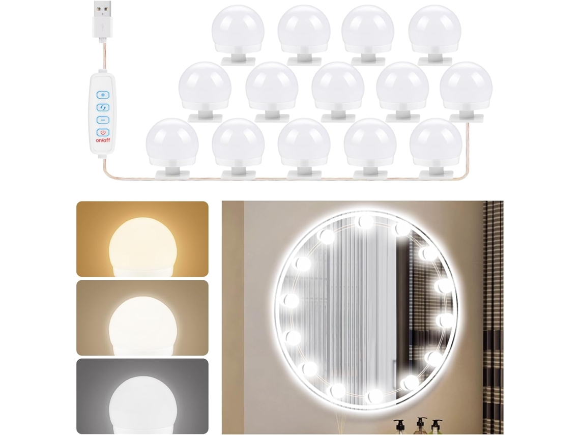 Luz Para Espelho / Iluminação Para Penteadeira, 3 Cores / 9 Níveis De Brilho, Cabo Usb Ajustável (pacote Com 4)