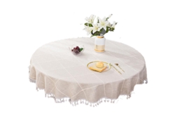 FNINIJEDE Toalha De Mesa Redonda 140cm Lavável E À Prova De Manchas Com Franja Para Decoração De Cozinha Ou Sala De Jantar