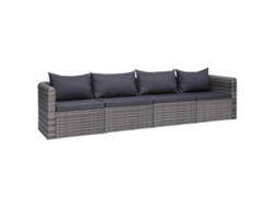 Conjunto de sofá de jardín de 4 piezas con cojines en ratán gris, Dkd Home Decor