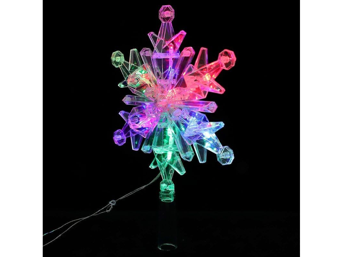 Adorno Para La Punta Del Árbol De Navidad Con Luz Decorativa, Diseño De Copo De Nieve, 29x20x3,5 Cm, Plateado.