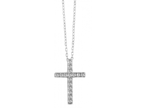 Collar Cruz en Plata de Ley 925 María Bañado en Rodio 43 Cm