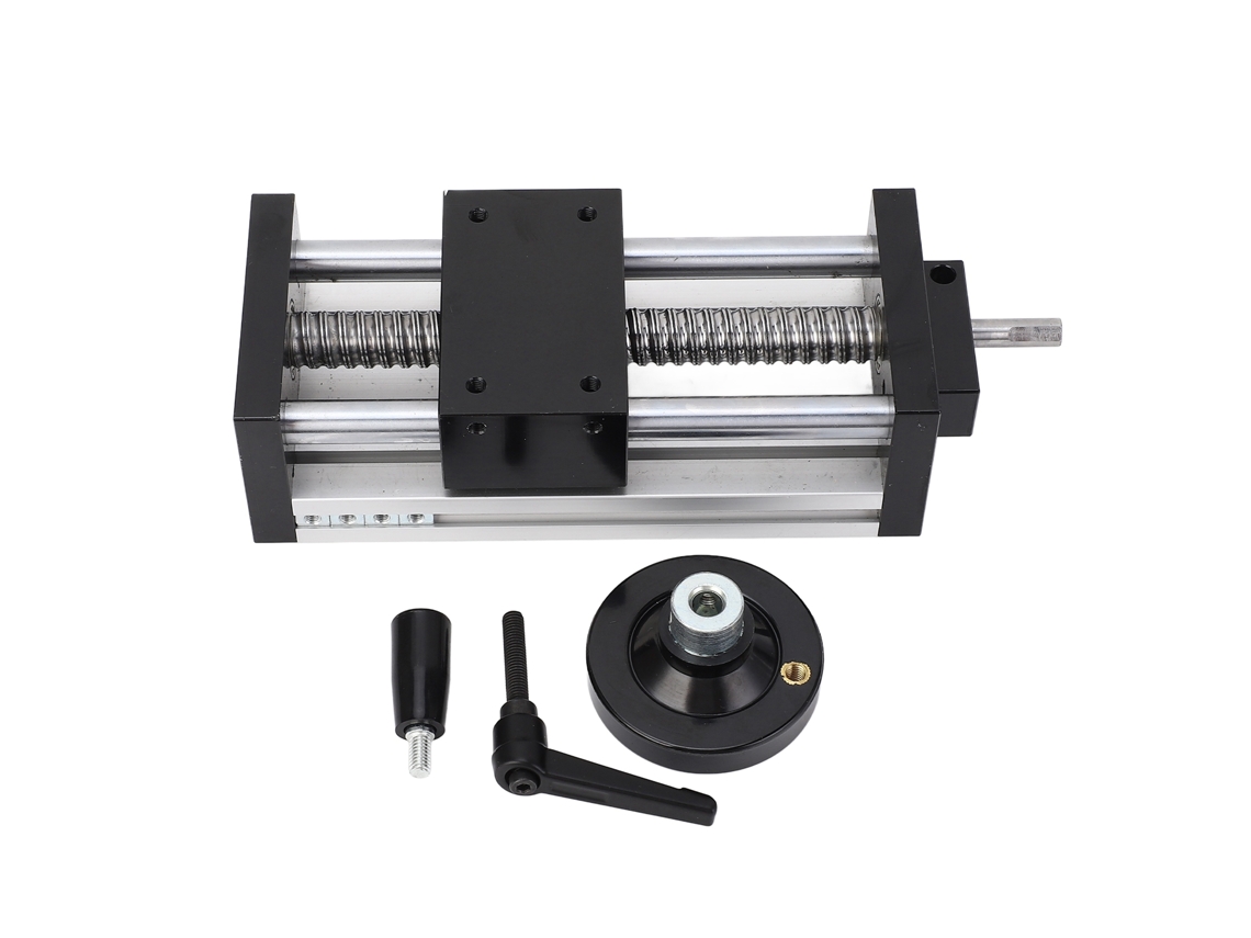 Mesa Deslizante Lineal Manual Com Trilho De 100mm, Eixos Duplos E Roda Manual, Proteção Reservada De 10mm