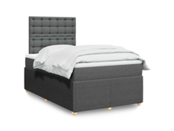 Cama Box Spring Con Colchón Tela Gris Oscuro 120x200 Cm