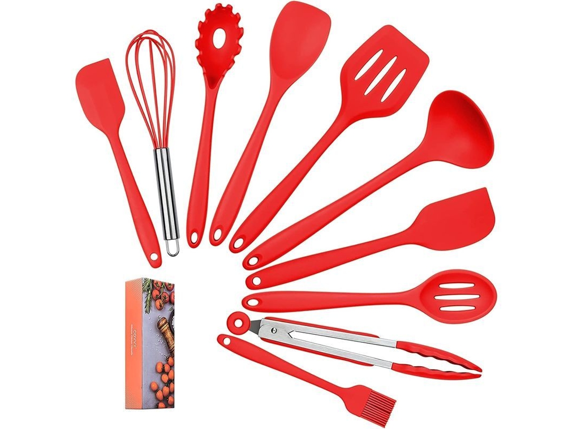 Rebe-47804-set De Utensilios De Cocina De Silicona Linjou 10 Piezas Resistente Al Calor Antiadherente Rojo