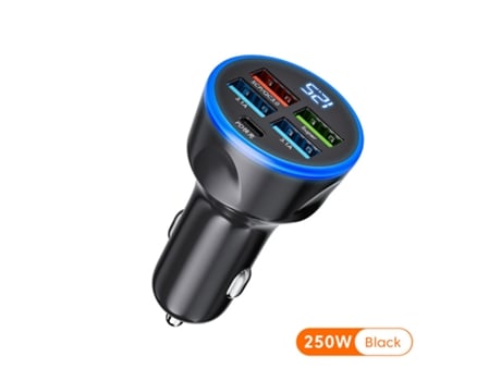 Cargador de coche de 250 W, 5 puertos, adaptador de carga súper rápida, carga rápida 3,0 (negro) ENZONS