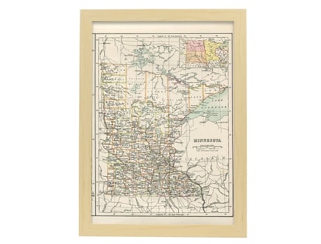 NACNIC Pósters Geográficos En Estilo Vintage. Mapa De Minnesota. Ilustraciones De Antiguos Mapamundis En Tonos Sepia. Tamaño A4, Con Marco Blanco.