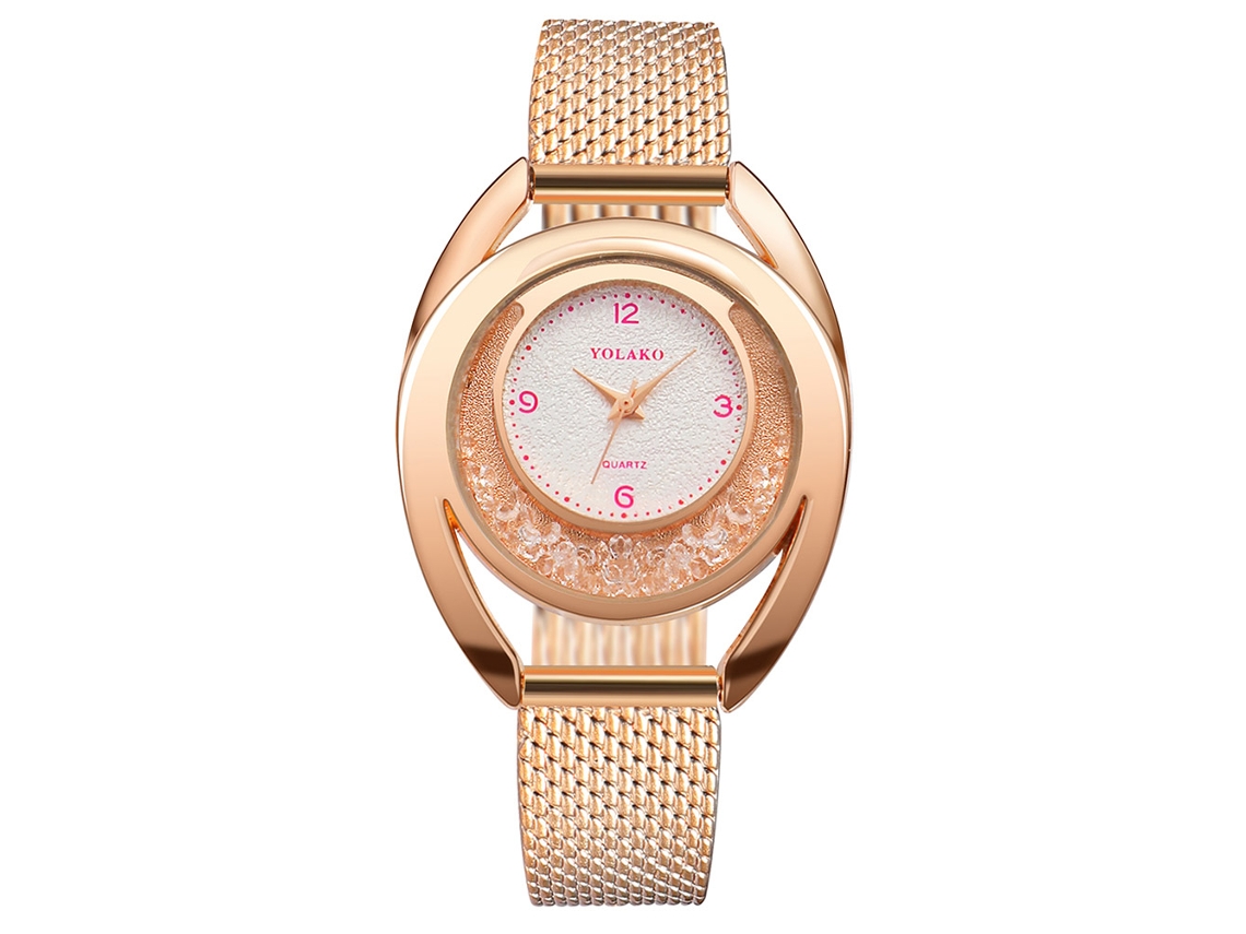 Reloj De Pulsera Sencillo De Aleación Y Plástico Para Mujer De Yolako Con Movimiento De Cuarzo Rosa.