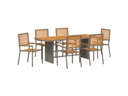 Maison Exclusive - Juego de comedor de jardín de 7 piezas, mimbre gris y marrón
