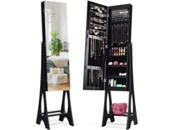 Armario para Joyas Organizador Joyero con 12 Luces LED con Espejo Claro de Cuerpo Entero Estructura Resistente(negro) COSTWAY
