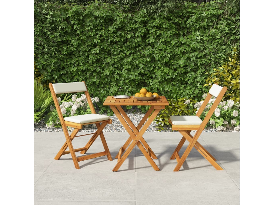 Conjunto de bistró plegable de 2 piezas con cojines de acacia maciza, Dkd Home Decor