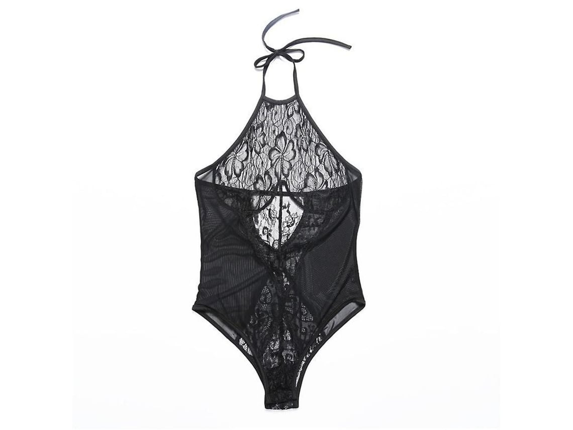 2026-body Malla De Encaje Para Mujer Con Escote Halter, Espalda Desnuda Y Diseño Vacío, Pijama Delgado De Noche