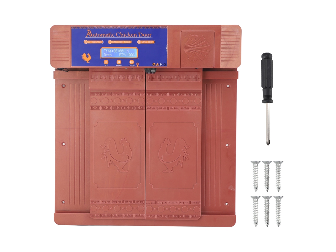 Puerta doble automática para gallinero con infrarrojos antipinzamiento y alerta de batería baja para pollos, patos y gansos (bronce)