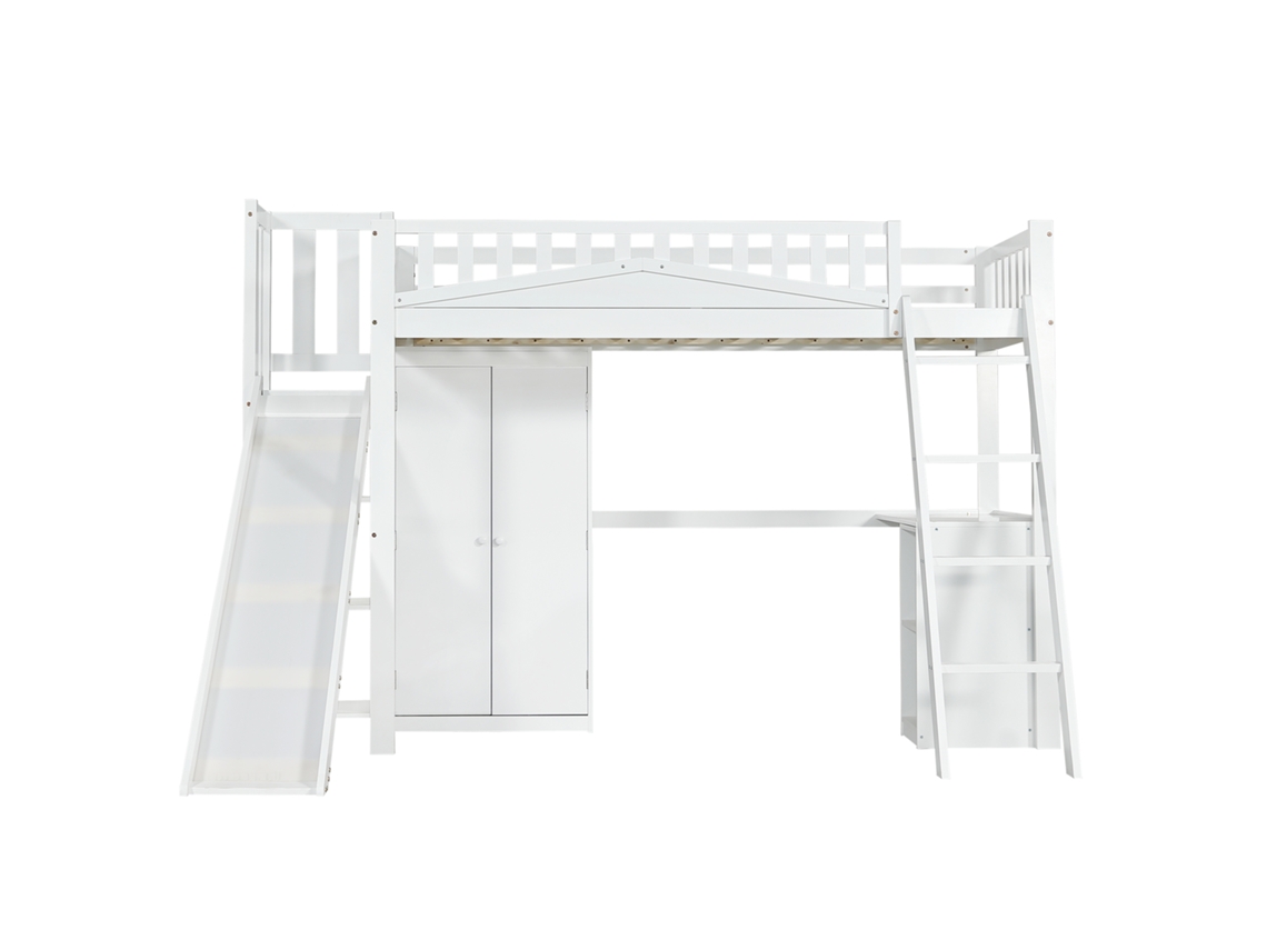 Cama Alta Escorrega Mobrio Madera Blanco (90x200)