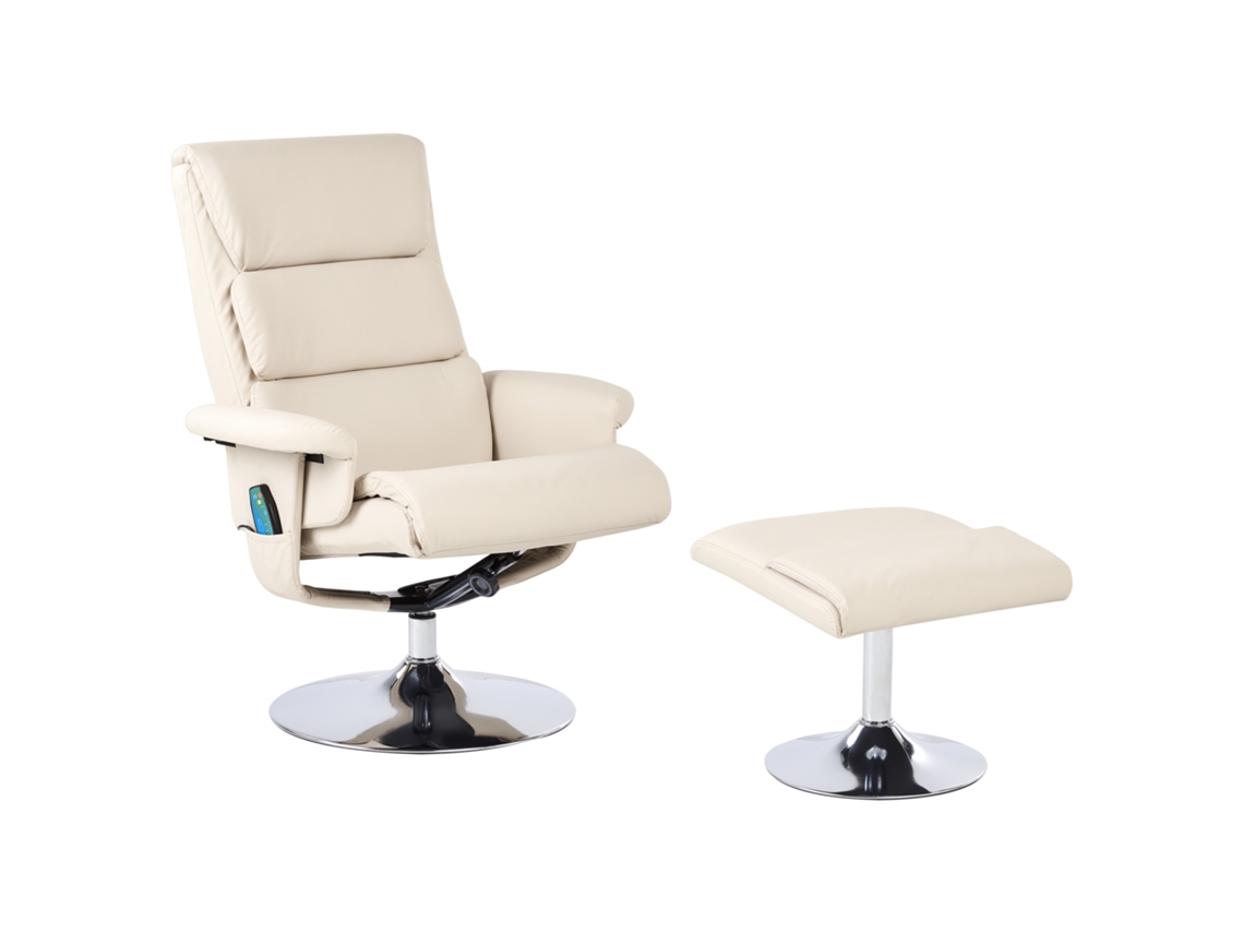 Poltrona De Massagem Com Apoio Para Os Pés Beliani Legend De Pele Sintética Creme 78x80x103