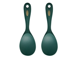 JEIIBRZUI 2 cucharas de arroz de silicona en colores verde oscuro y dorado
