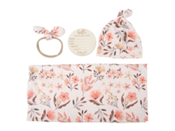 Juego De 4 Piezas De Manta Para Bebé Con Estampado Floral, Diadema Y Etiqueta Con El Mes.