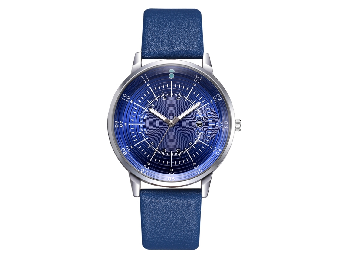 Reloj De Pulsera Hombre De Moda Con Dial Redondo Cuero Pu Calendario Cuarzo Azul Plata