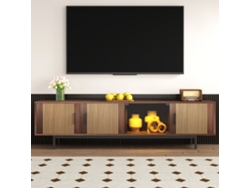Mueble Tv Lowboard - Textura Tallada, Led Y Puerta De Vidrio Templado - Negro, Nogal