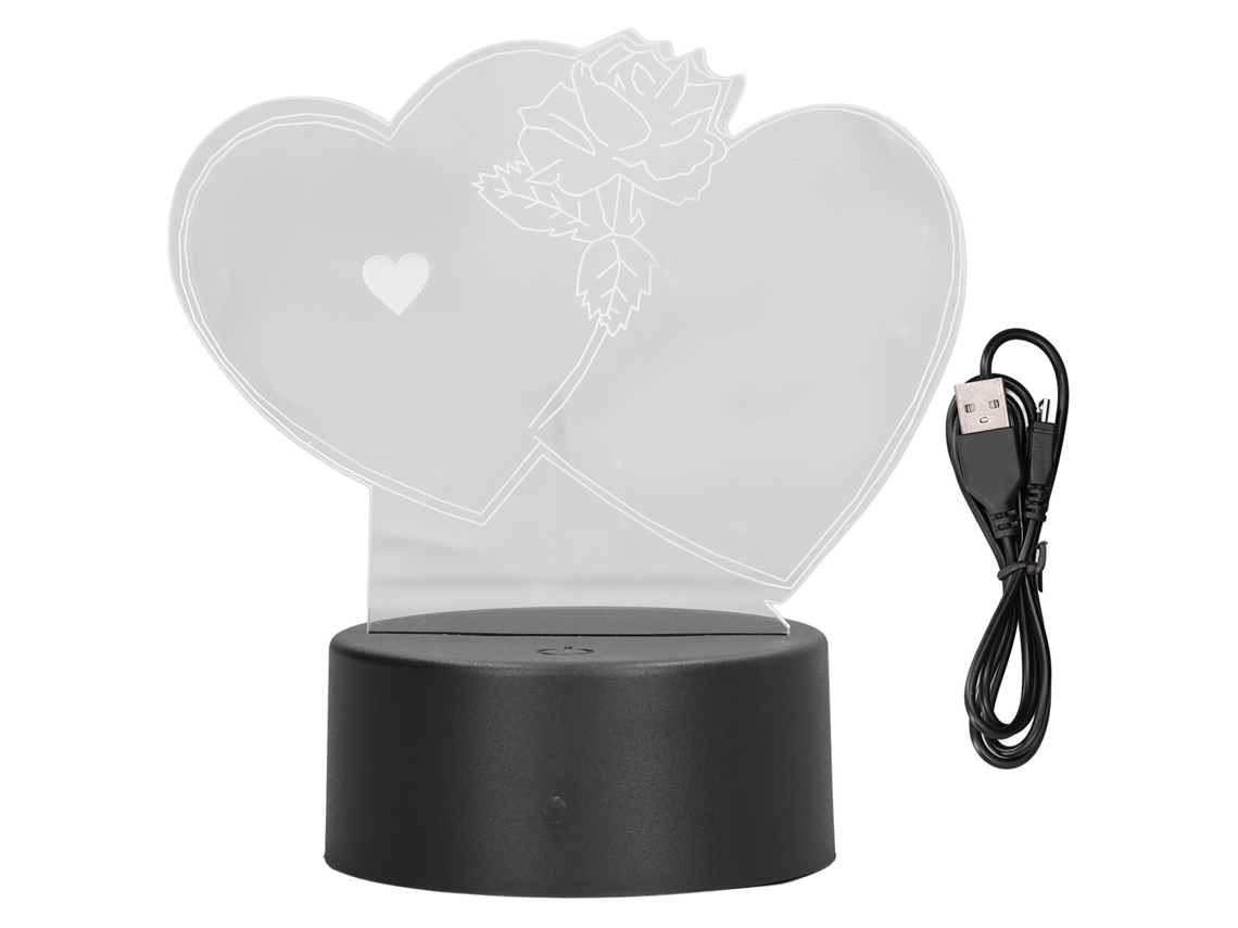 Lámpara de amor 3D, 7 colores ajustables, control táctil, funciona con USB o pilas, luz suave y segura, luz nocturna 3D
