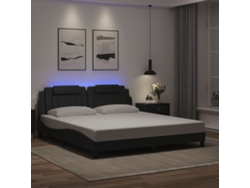 Estructura Cama Led Sin Colchón Cuero Sintético Negro 180x200cm