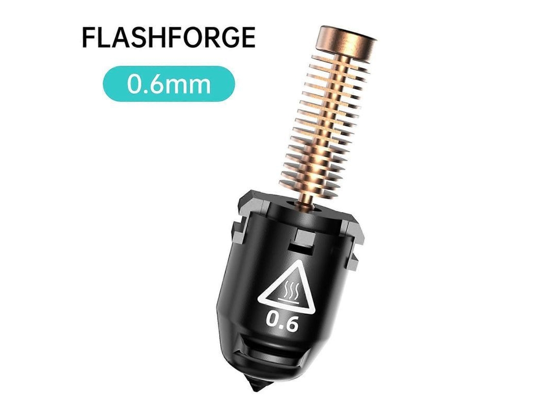 Boquilla Flashforge Adventurer de 5 m de acero endurecido, 280 °C, alto flujo de 32 mm/s para impresión rápida, compatible con boquillas calientes.
