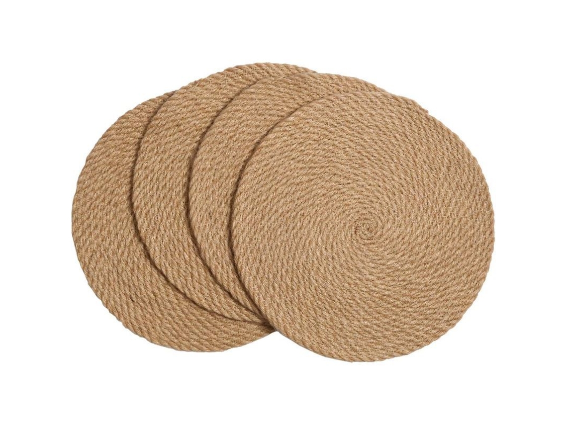 2026-39992-set De 4 Manteles De Yute Redondos Resistentes Al Calor 30cm Artesanales Para Mesa Hogar Fiestas