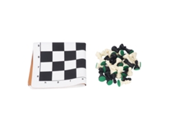 Juego De Ajedrez Internacional Con Piezas De Plástico Blanco Y Negro Y Tablero De Cuero Sintético.